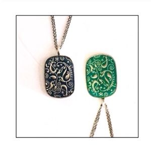 Two Sided Filigree Pendant Necklace in Blue Green